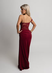 Captivated Heart Lace Maxi Dress - Burgundy