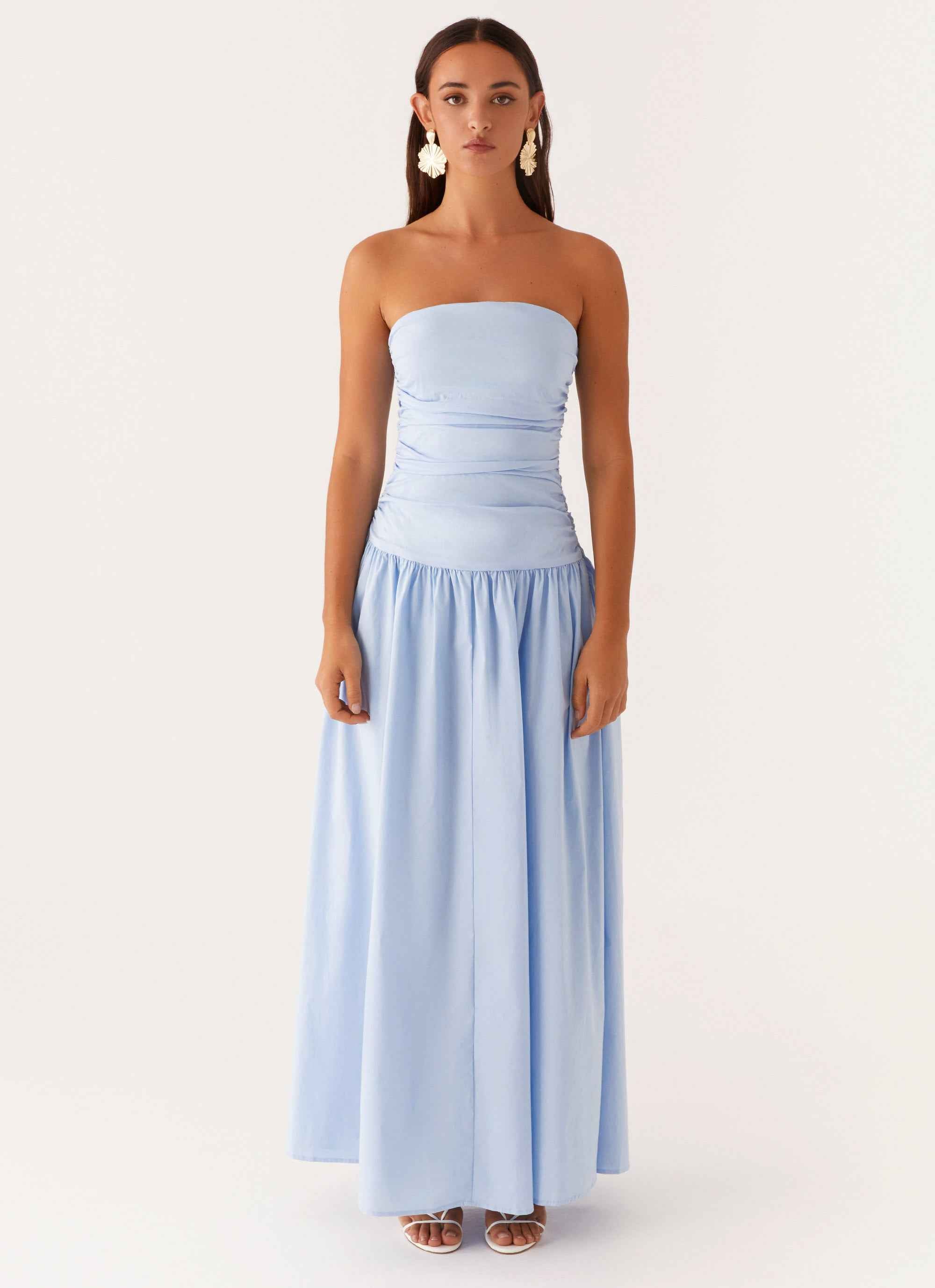 Carmel Maxi Dress - Blue Strapless Ruched