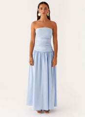 Carmel Maxi Dress - Blue Strapless Ruched