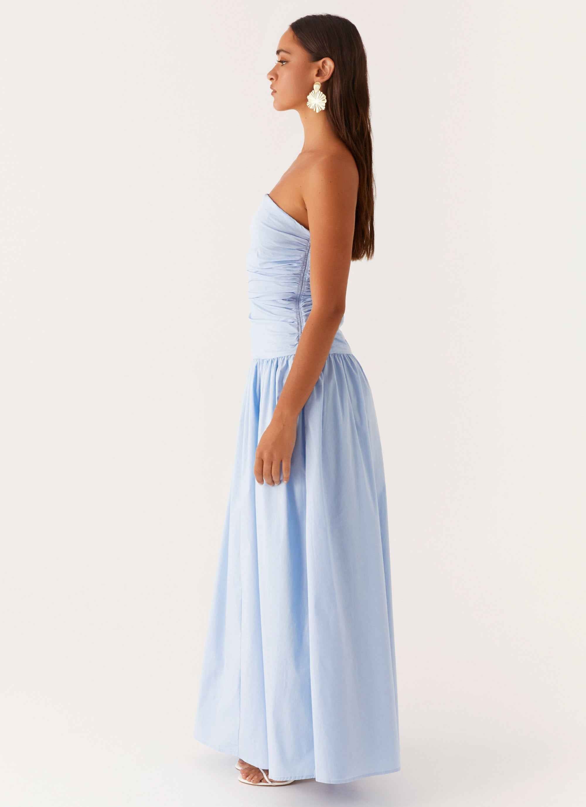 Carmel Maxi Dress - Blue Strapless Ruched