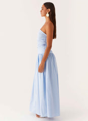 Carmel Maxi Dress - Blue Strapless Ruched