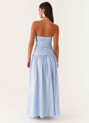 Carmel Maxi Dress - Blue Strapless Ruched