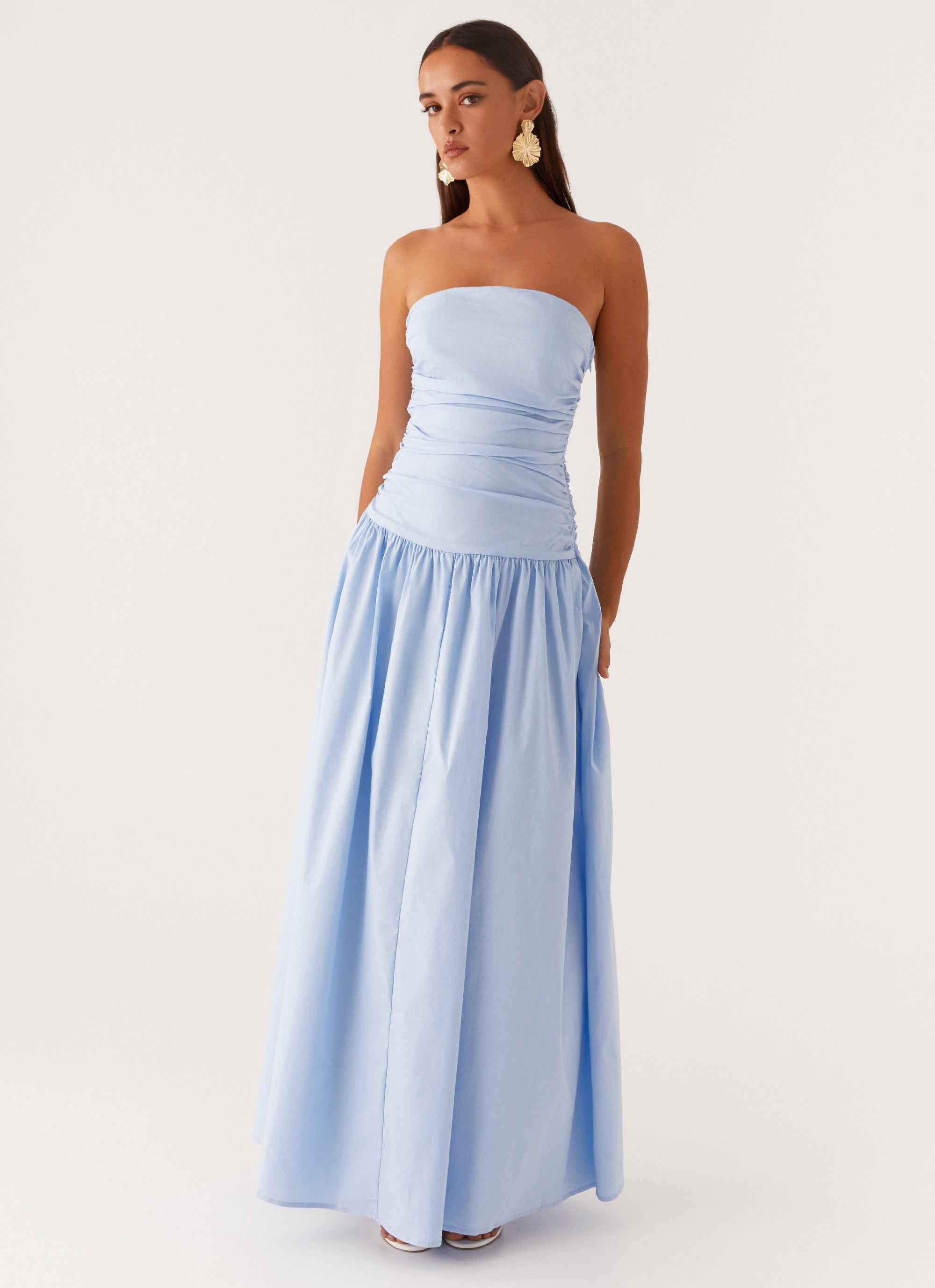 Carmel Maxi Dress - Blue Strapless Ruched