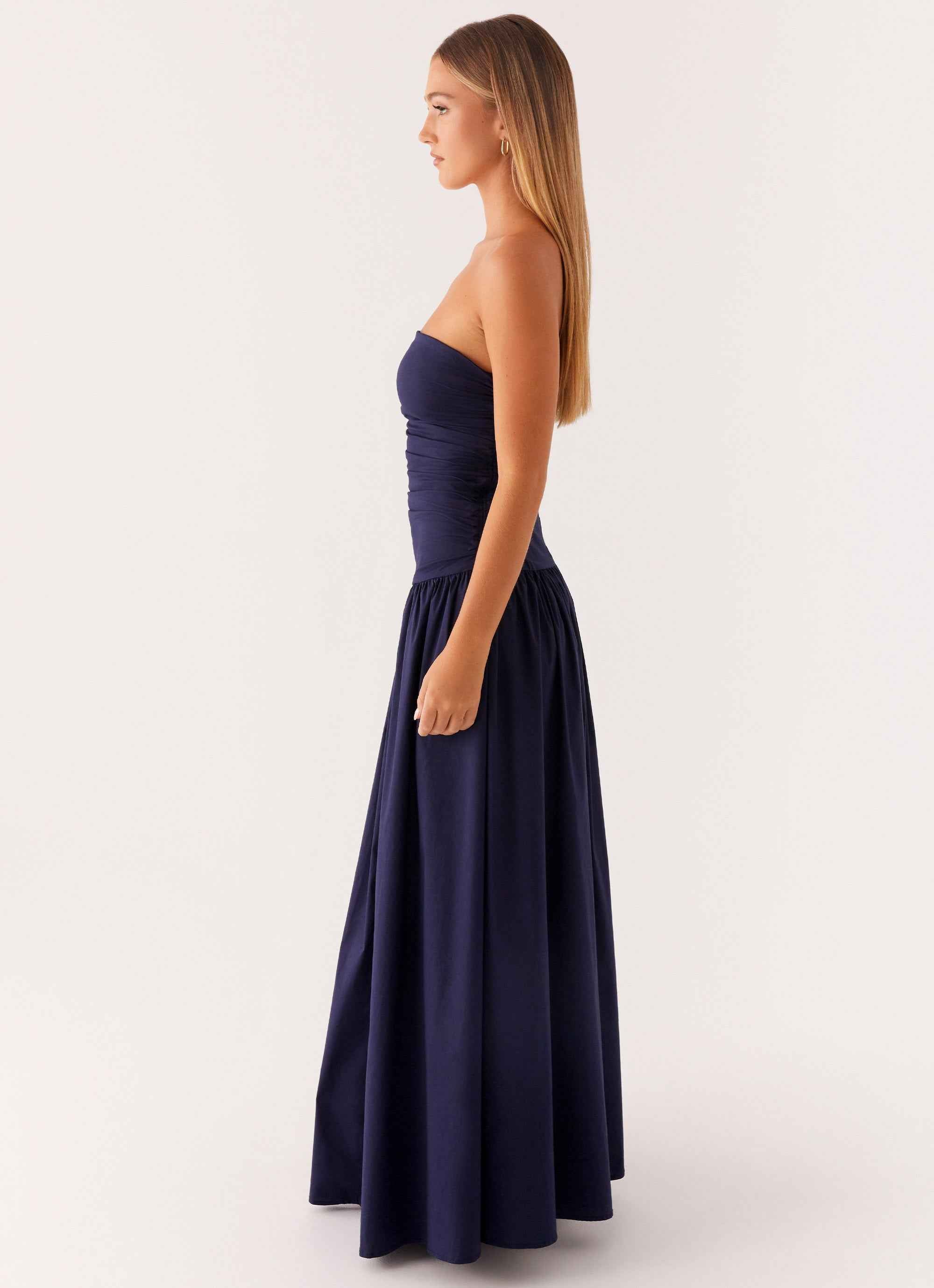 Carmel Maxi Dress - Navy Strapless Ruched