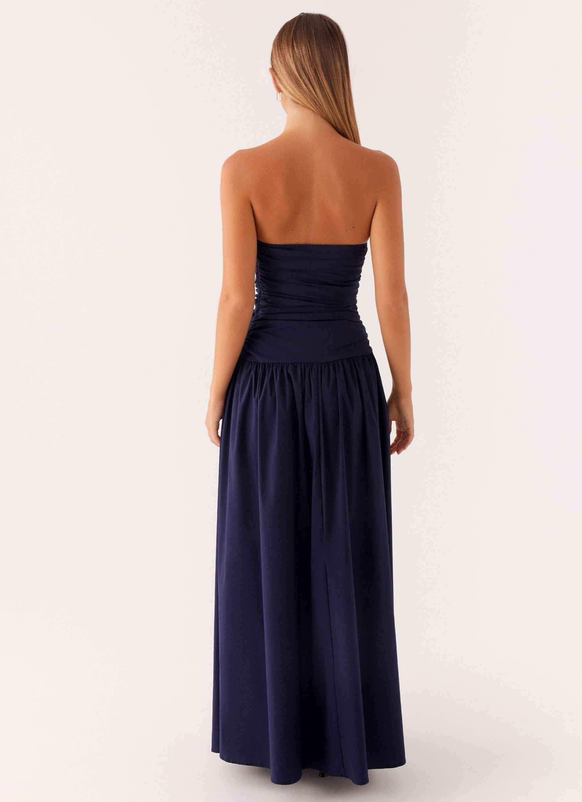 Carmel Maxi Dress - Navy Strapless Ruched