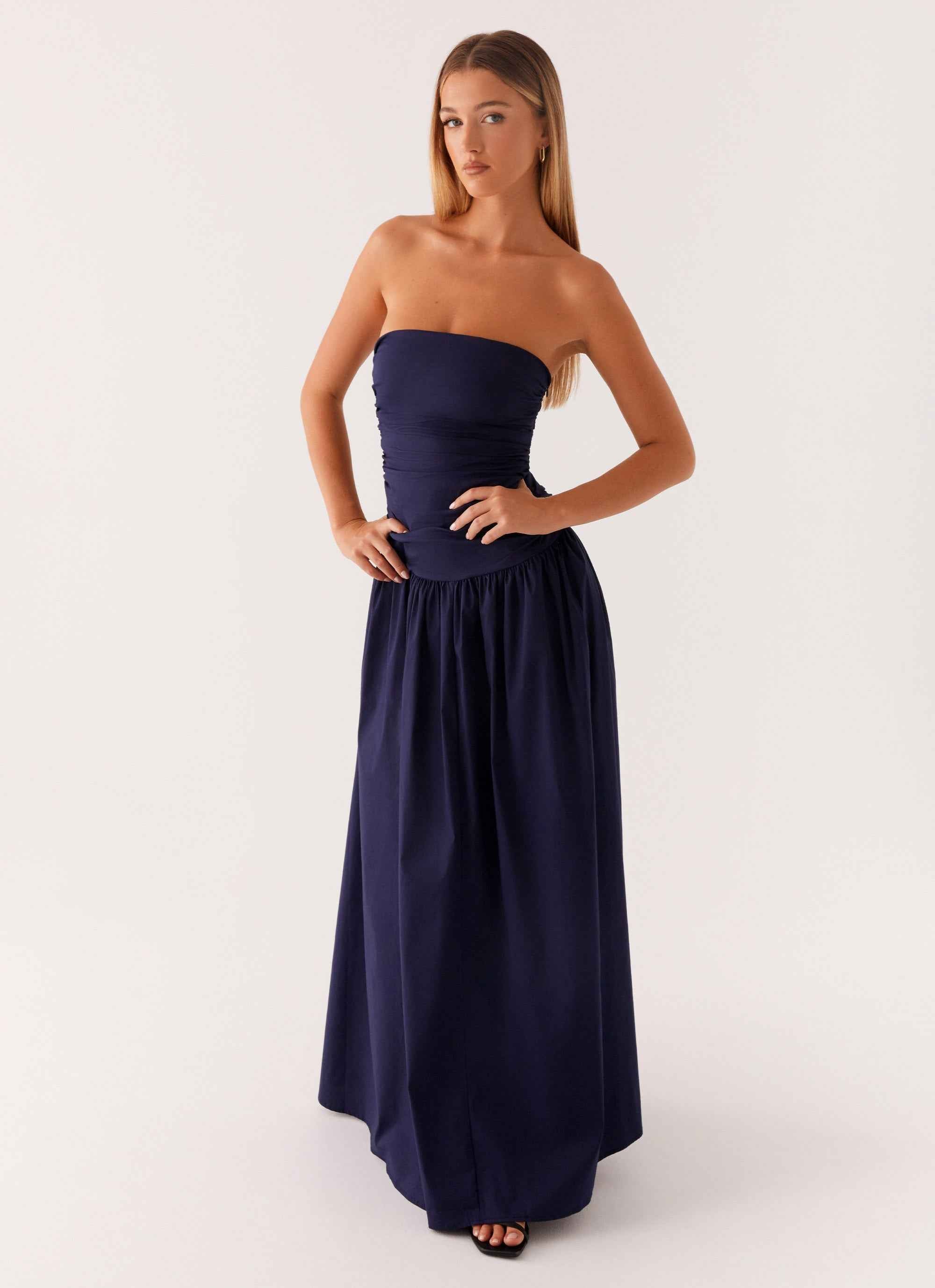 Carmel Maxi Dress - Navy Strapless Ruched