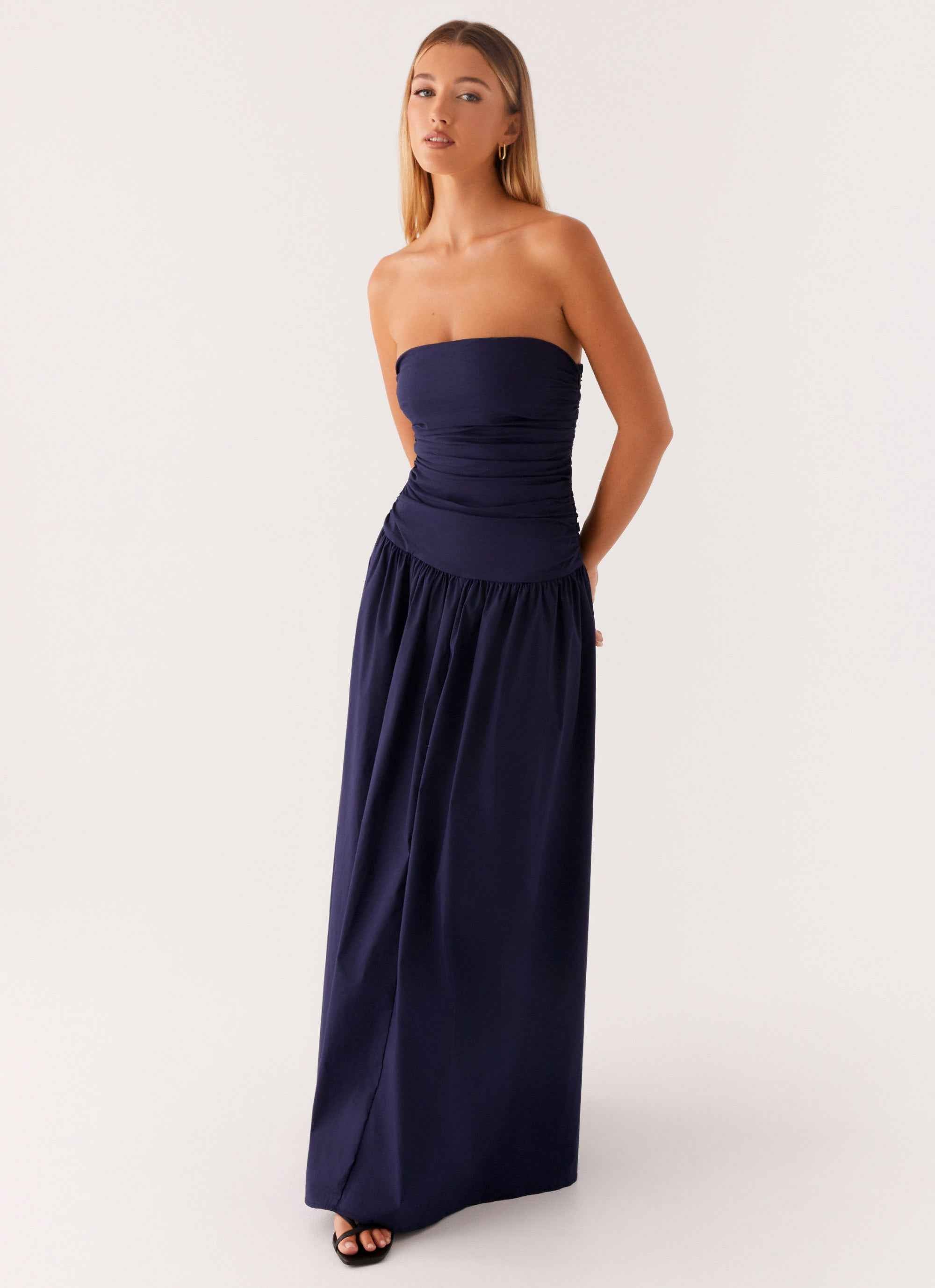 Carmel Maxi Dress - Navy Strapless Ruched