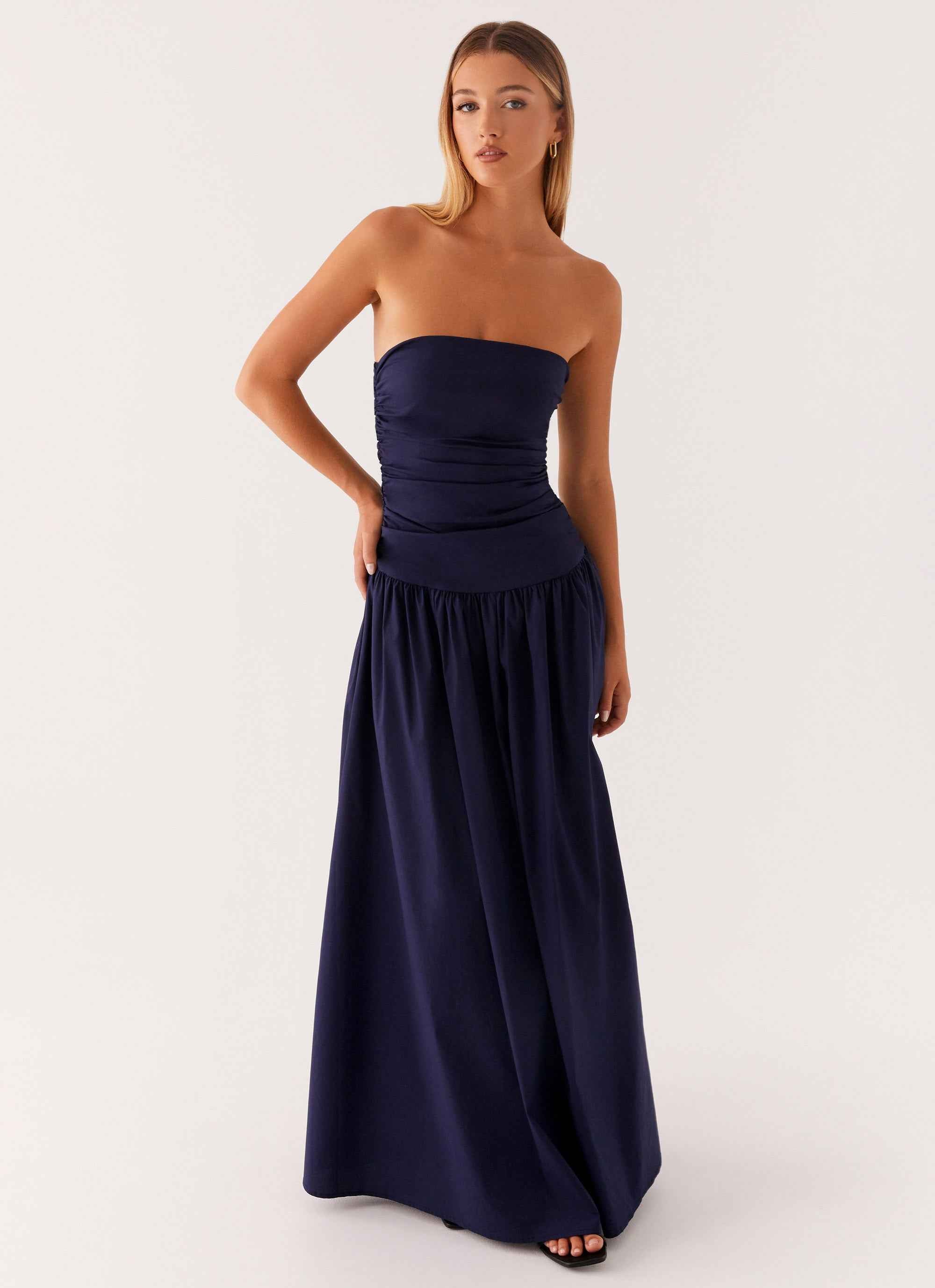 Carmel Maxi Dress - Navy Strapless Ruched