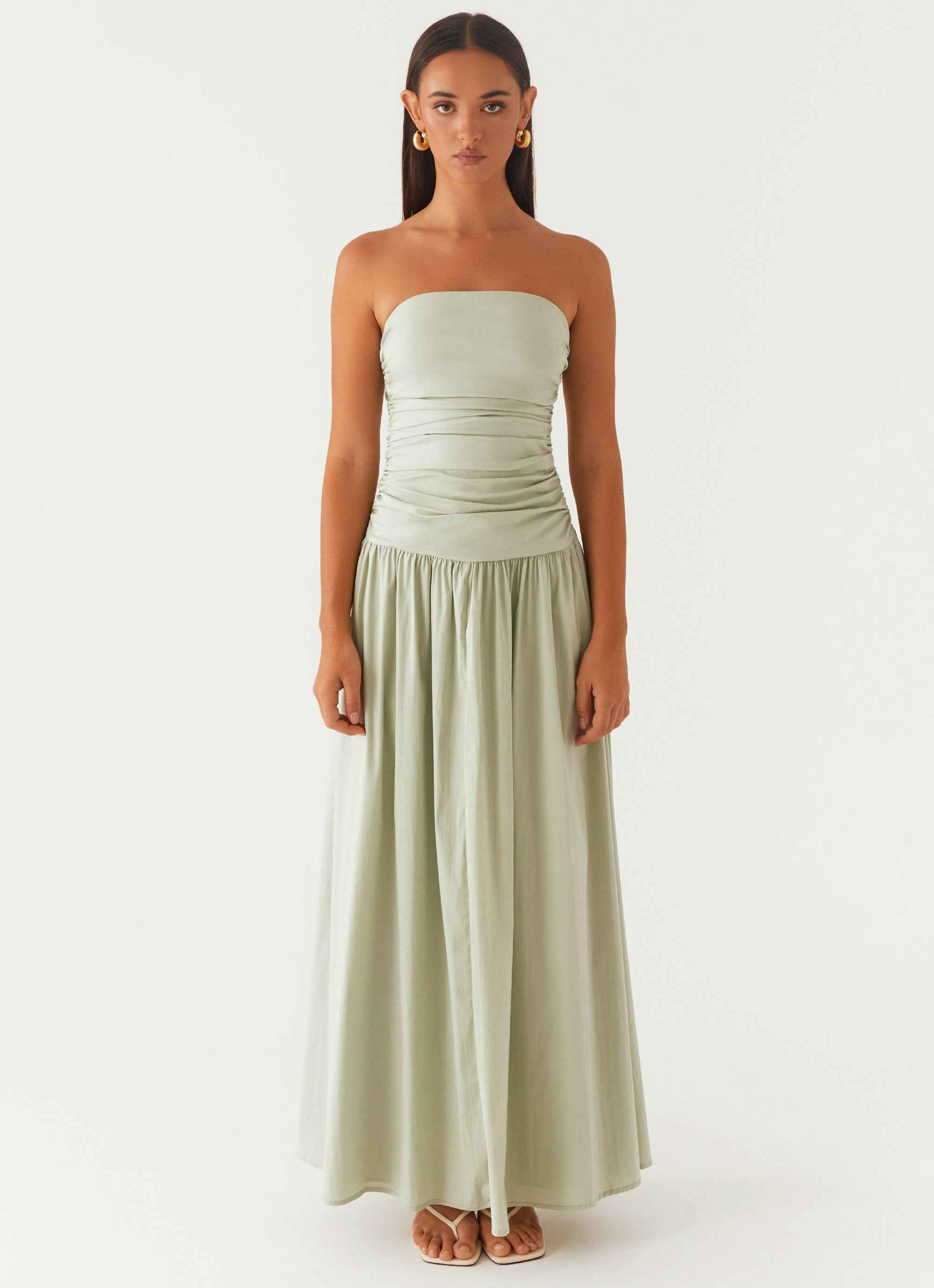 Carmel Maxi Dress - Sage Strapless Ruched