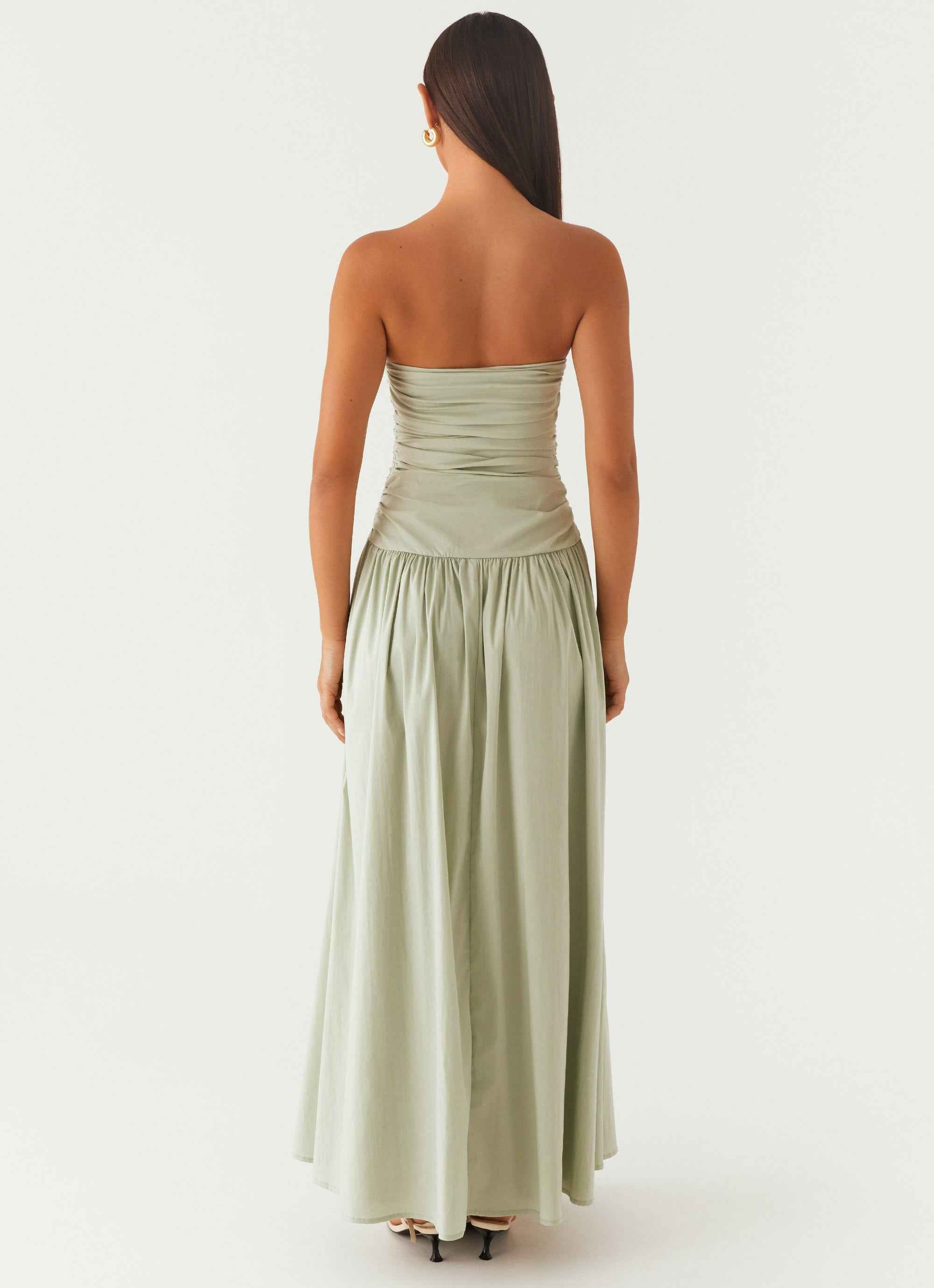 Carmel Maxi Dress - Sage Strapless Ruched