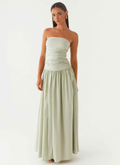 Carmel Maxi Dress - Sage Strapless Ruched