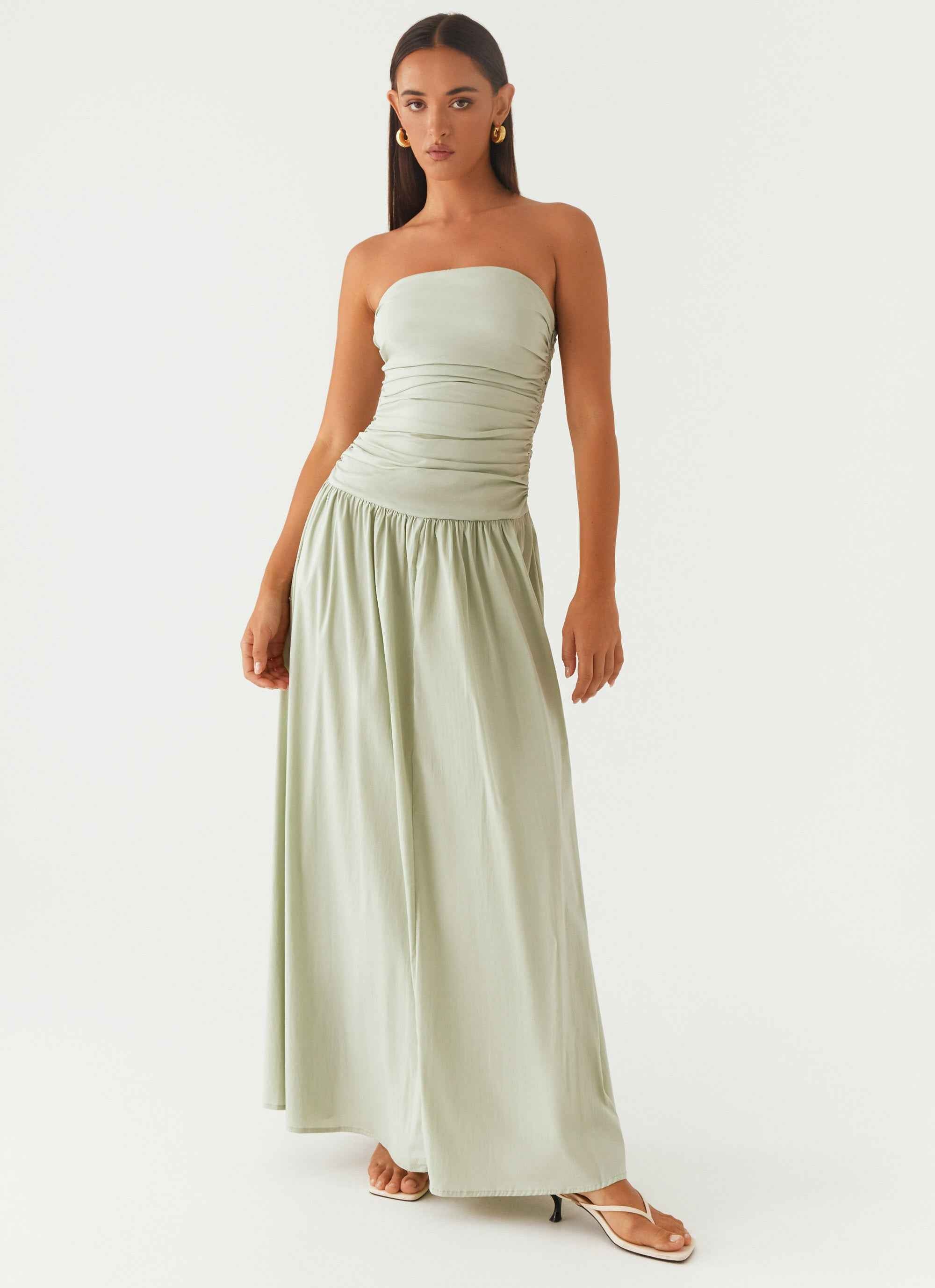 Carmel Maxi Dress - Sage Strapless Ruched