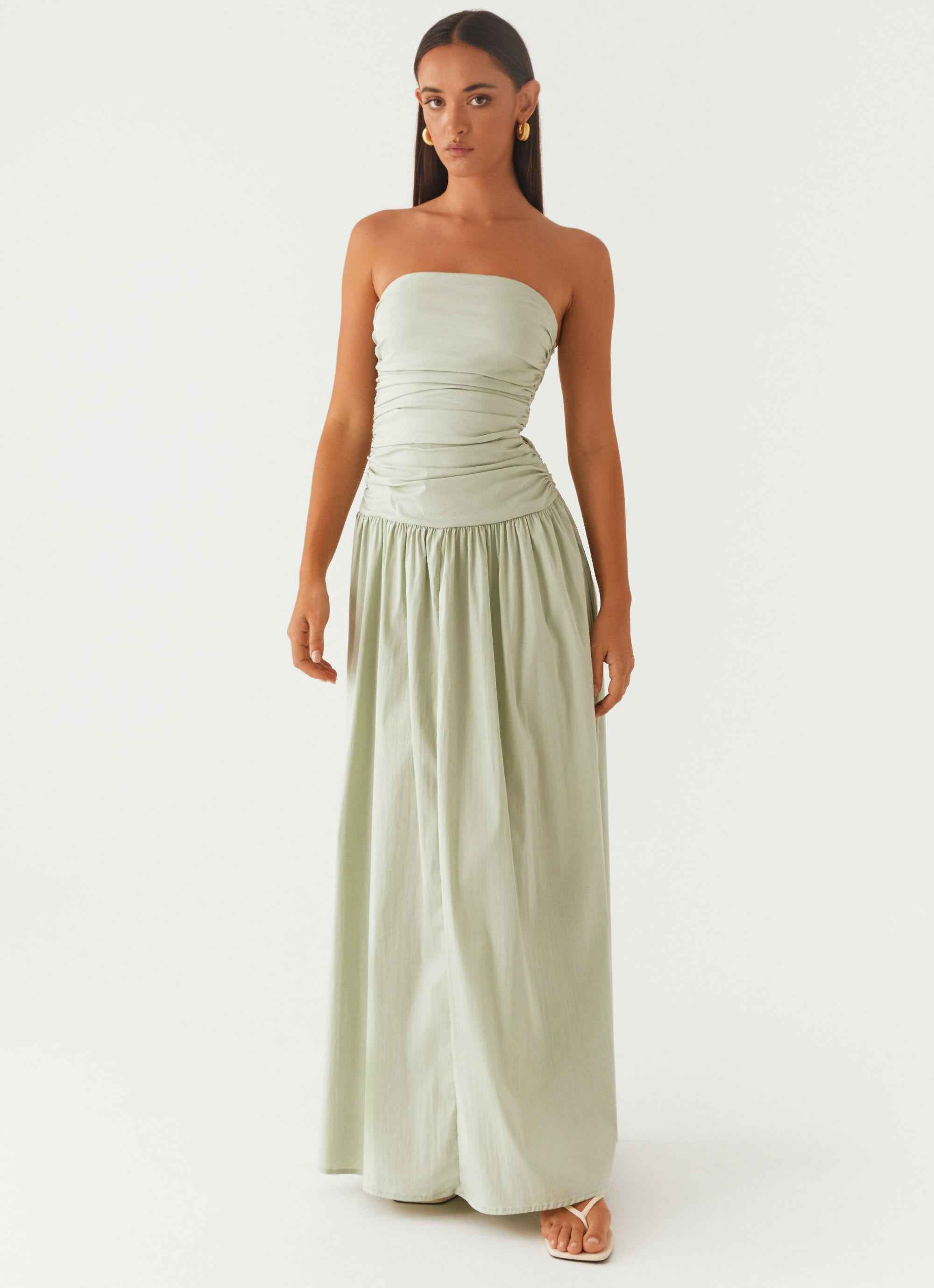 Carmel Maxi Dress - Sage Strapless Ruched