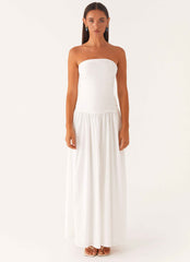 Carmel Maxi Dress - White Strapless Ruched