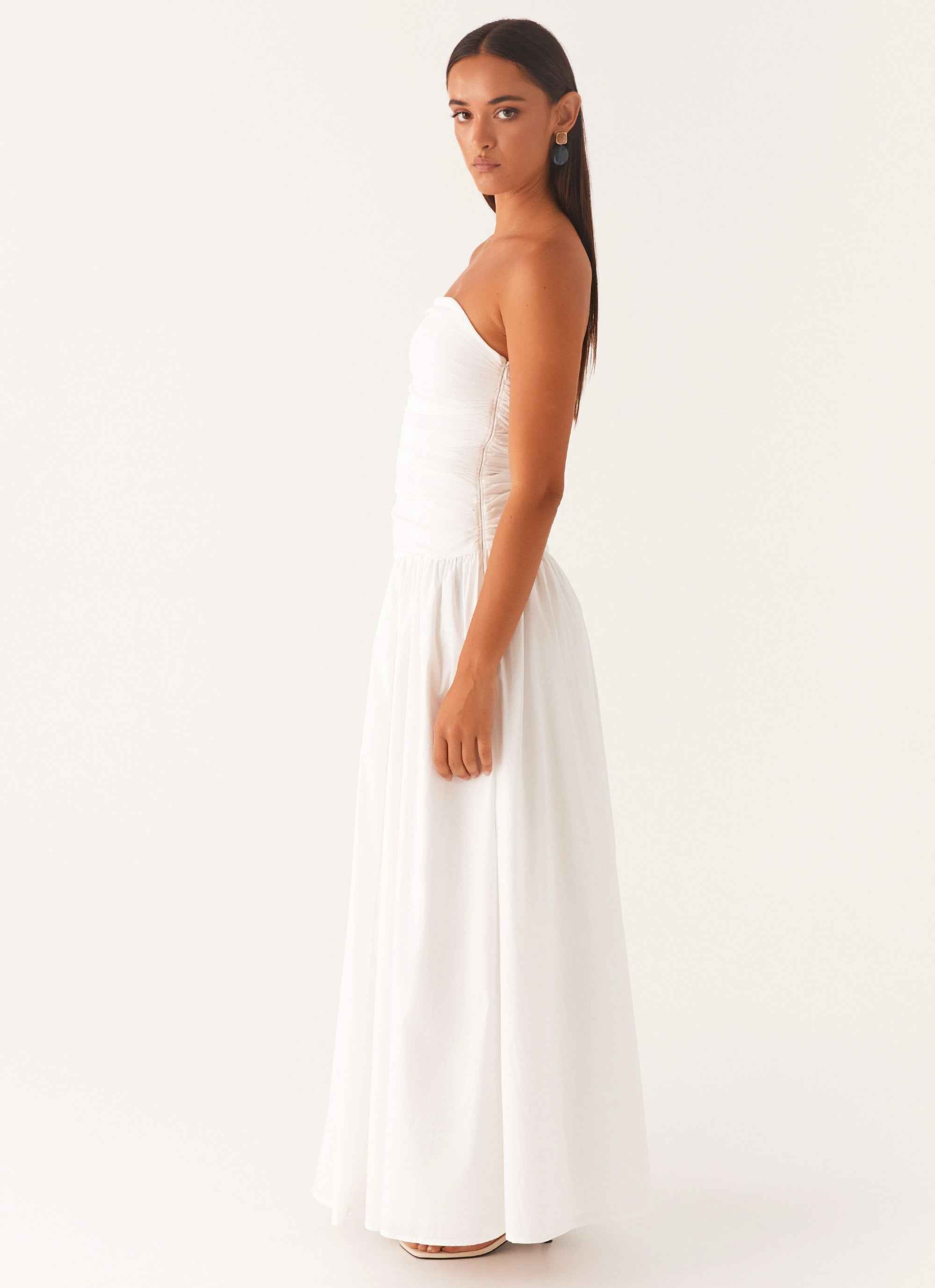 Carmel Maxi Dress - White Strapless Ruched
