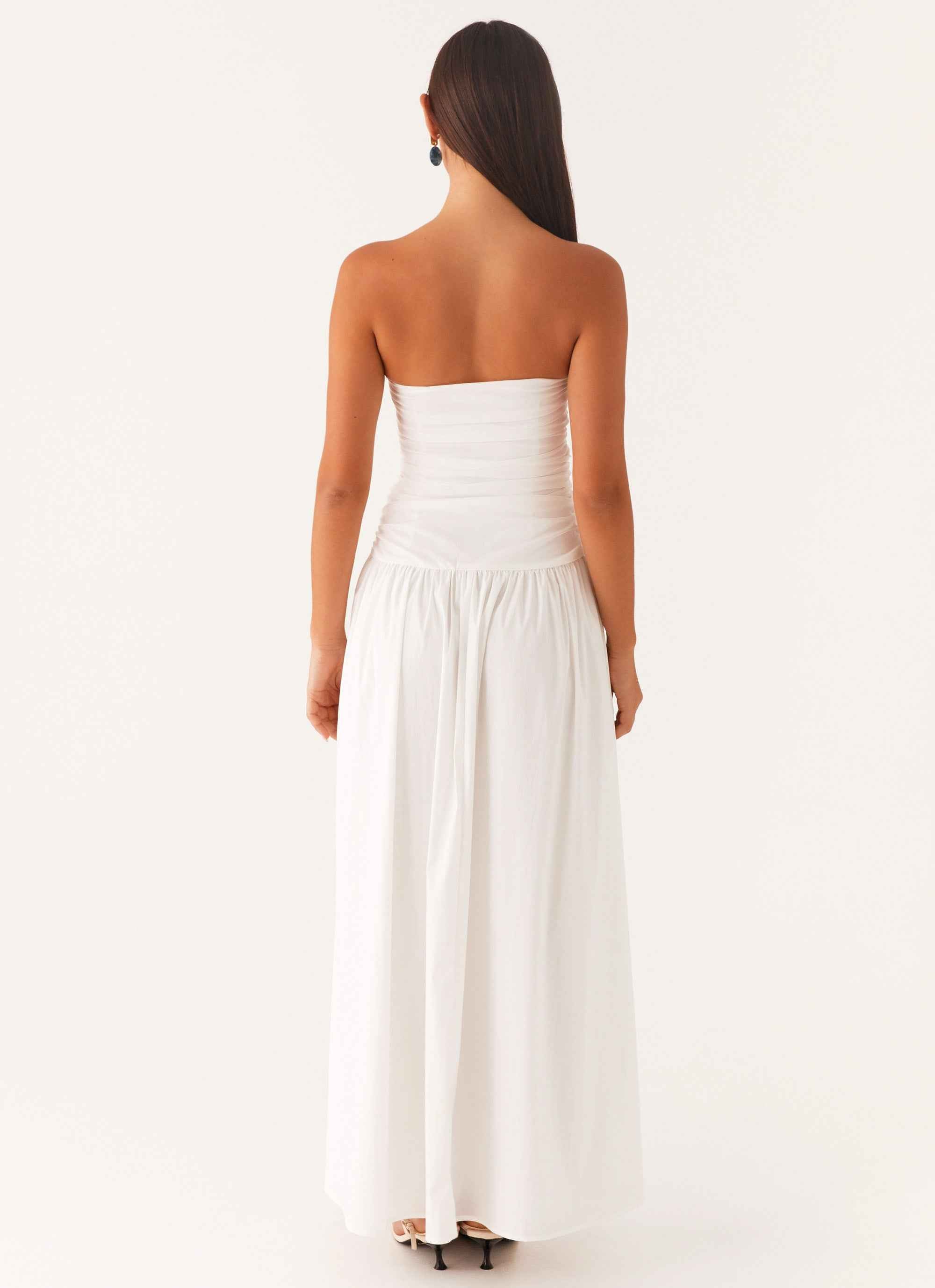 Carmel Maxi Dress - White Strapless Ruched