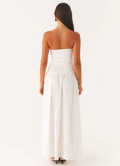 Carmel Maxi Dress - White Strapless Ruched