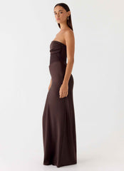 Champagne Skies Maxi Dress - Chocolate Satin Chiffon