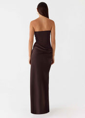 Champagne Skies Maxi Dress - Chocolate Satin Chiffon