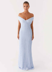 Chantelle Maxi Dress - Blue Off-Shoulder Ruched