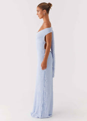 Chantelle Maxi Dress - Blue Off-Shoulder Ruched