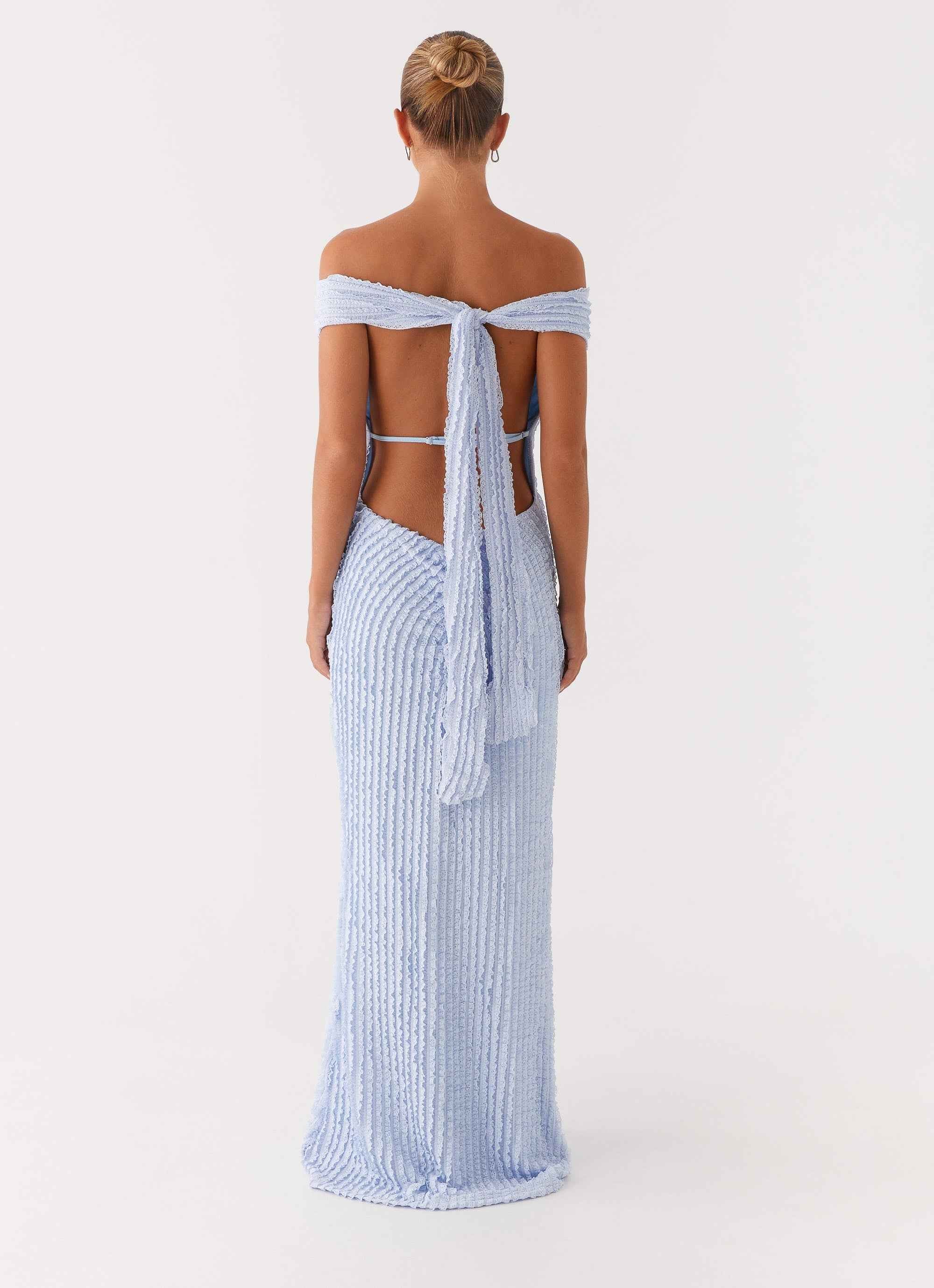 Chantelle Maxi Dress - Blue Off-Shoulder Ruched
