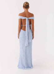 Chantelle Maxi Dress - Blue Off-Shoulder Ruched