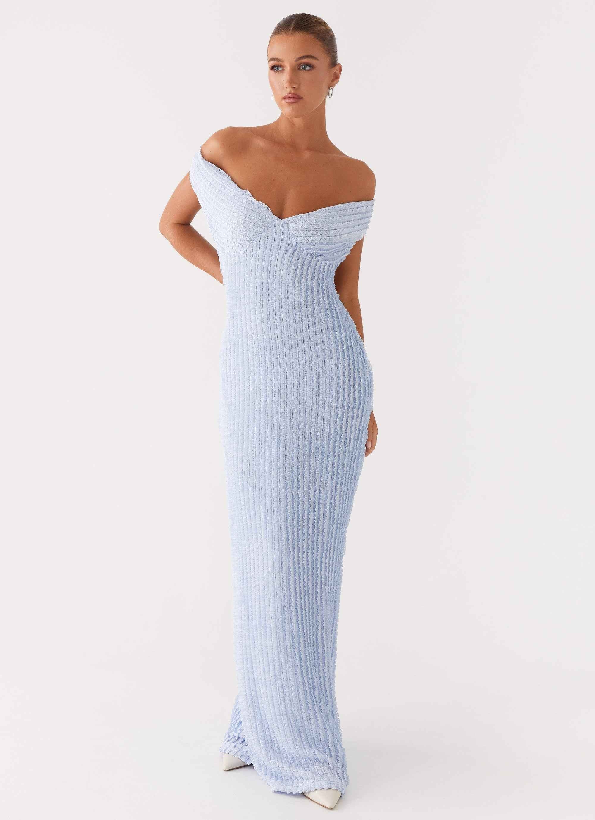 Chantelle Maxi Dress - Blue Off-Shoulder Ruched