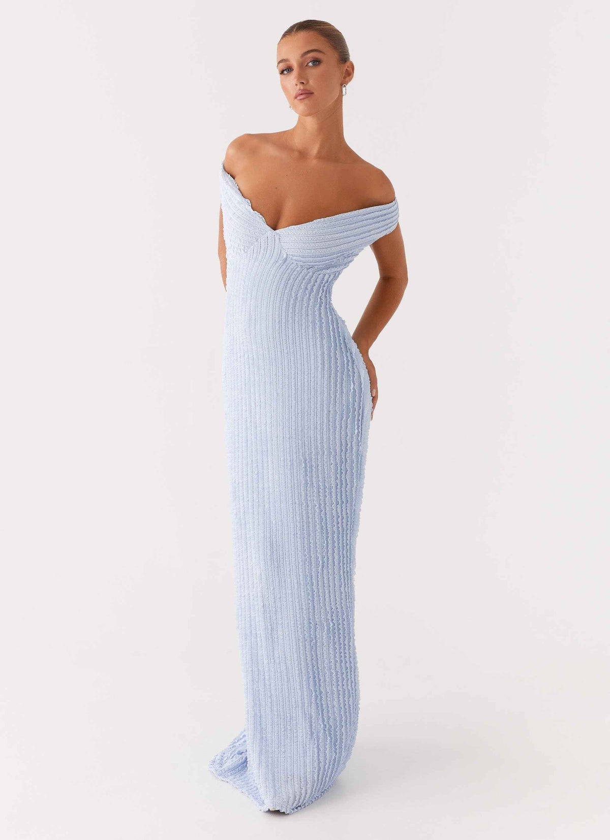 Chantelle Maxi Dress - Blue Off-Shoulder Ruched