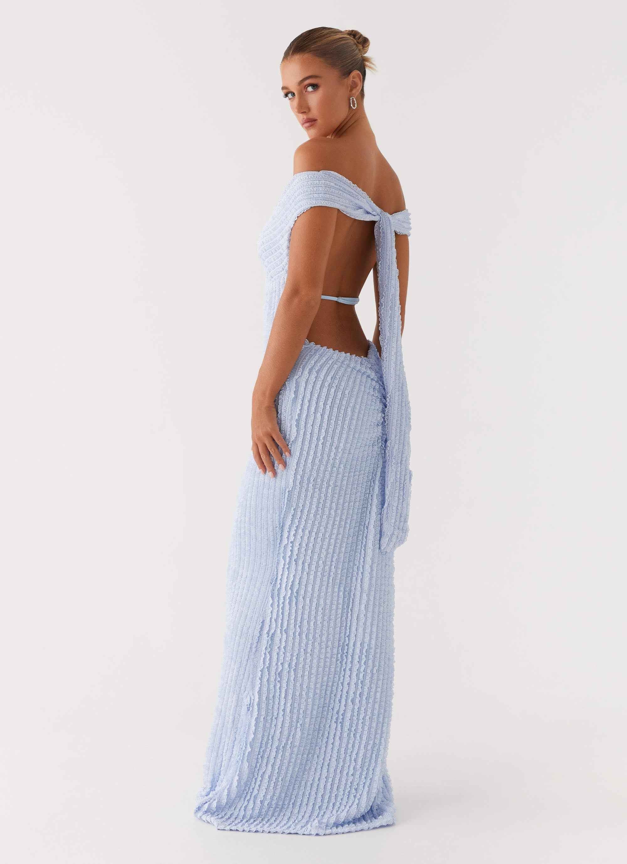 Chantelle Maxi Dress - Blue Off-Shoulder Ruched