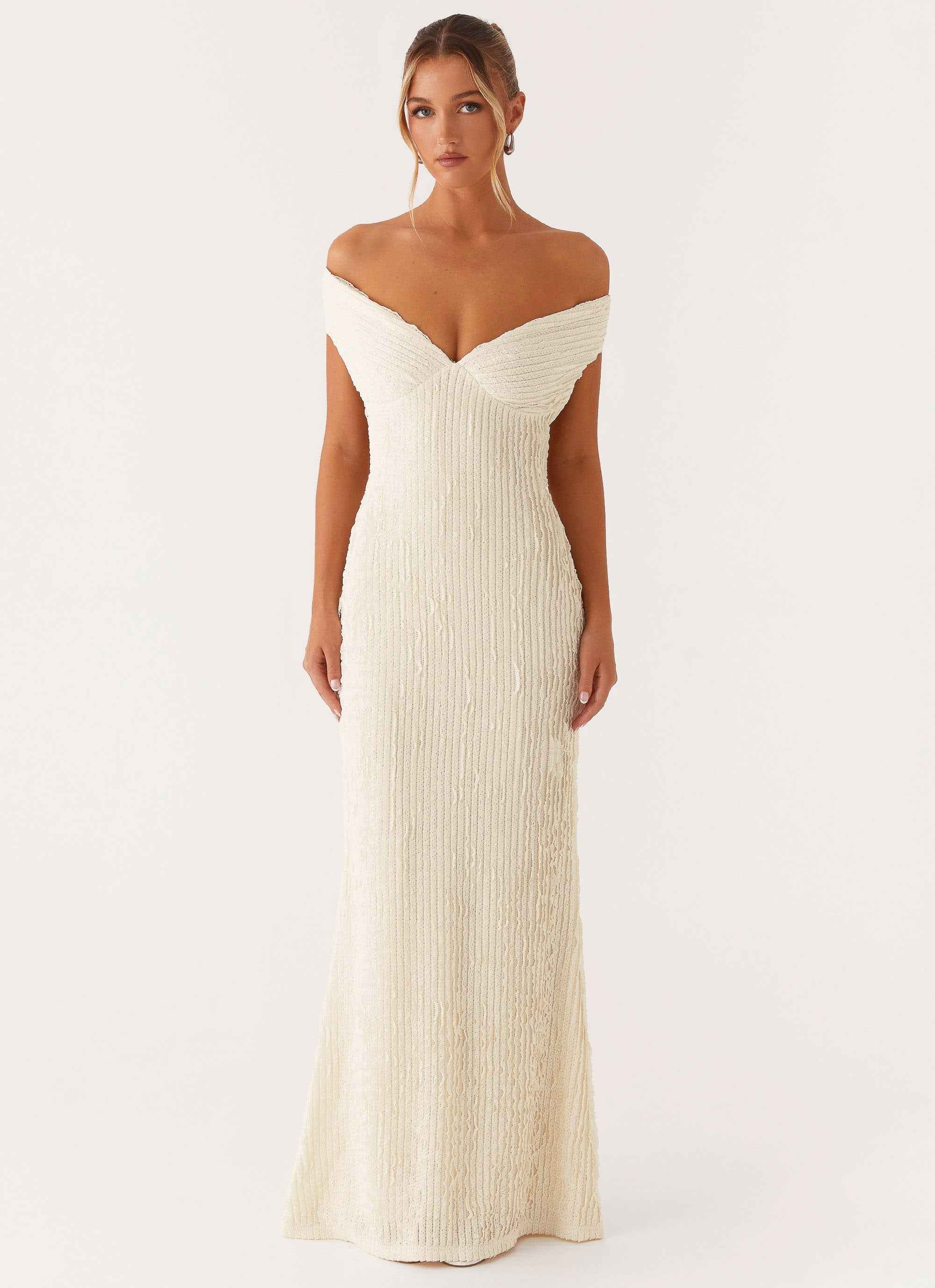 Chantelle Maxi Dress - Ivory Off-Shoulder Ruched