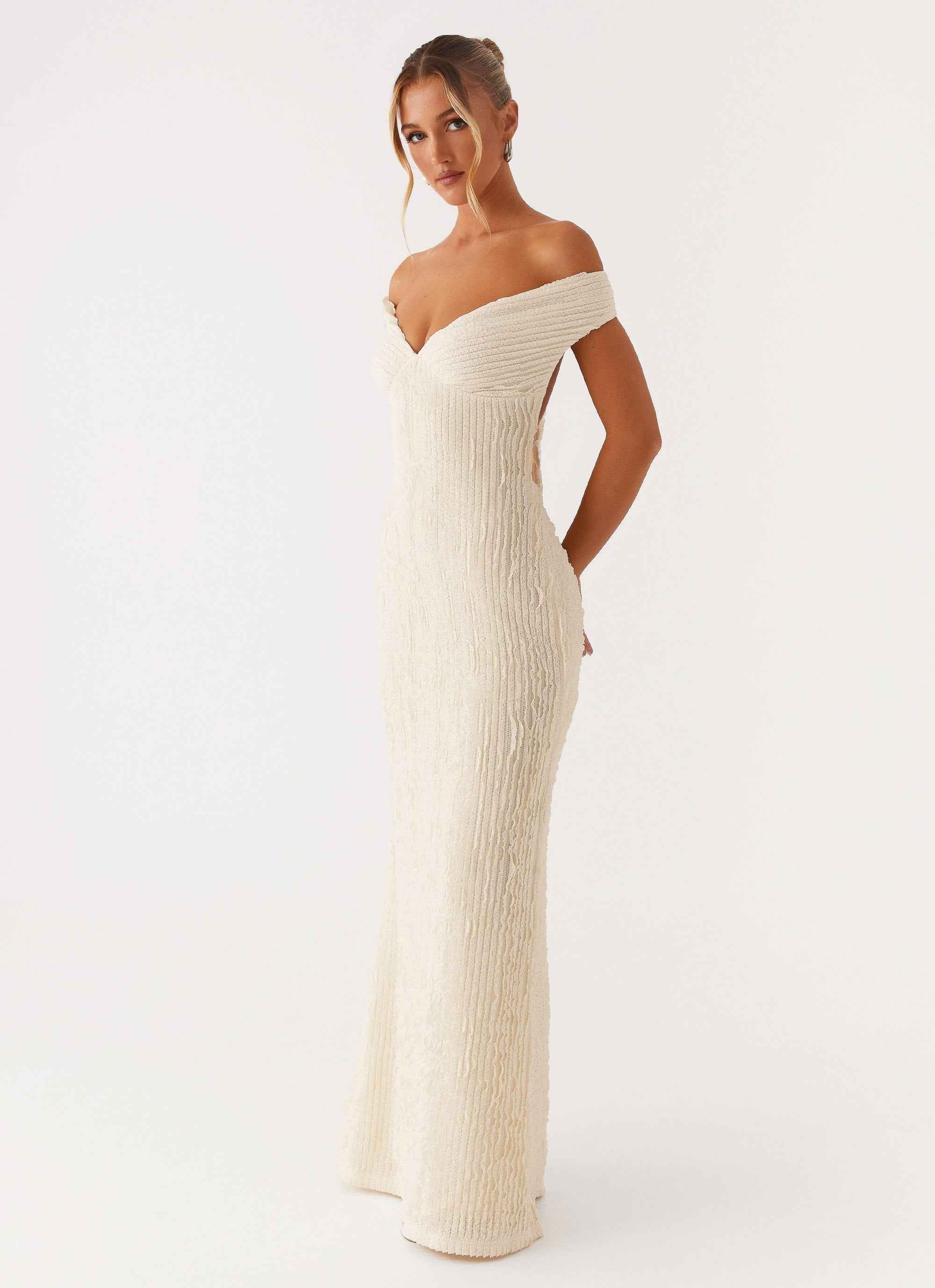 Chantelle Maxi Dress - Ivory Off-Shoulder Ruched
