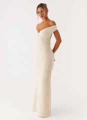 Chantelle Maxi Dress - Ivory Off-Shoulder Ruched