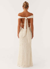 Chantelle Maxi Dress - Ivory Off-Shoulder Ruched