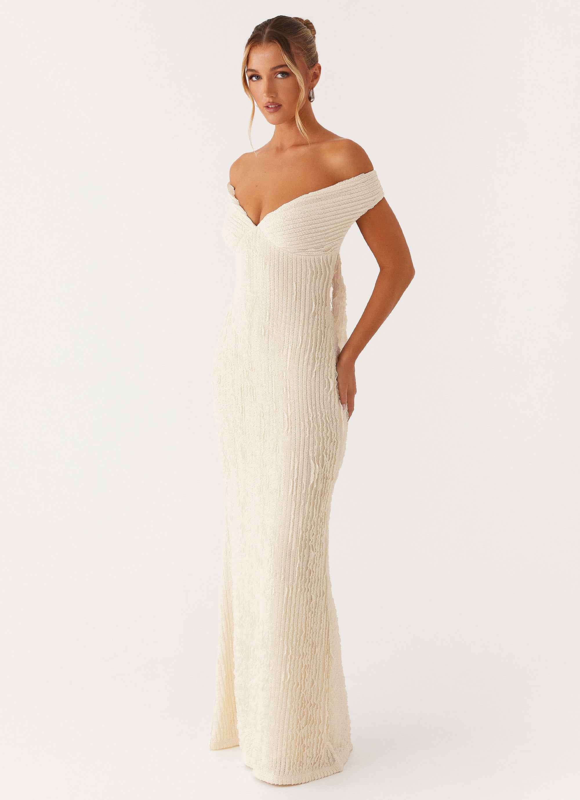 Chantelle Maxi Dress - Ivory Off-Shoulder Ruched