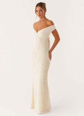Chantelle Maxi Dress - Ivory Off-Shoulder Ruched
