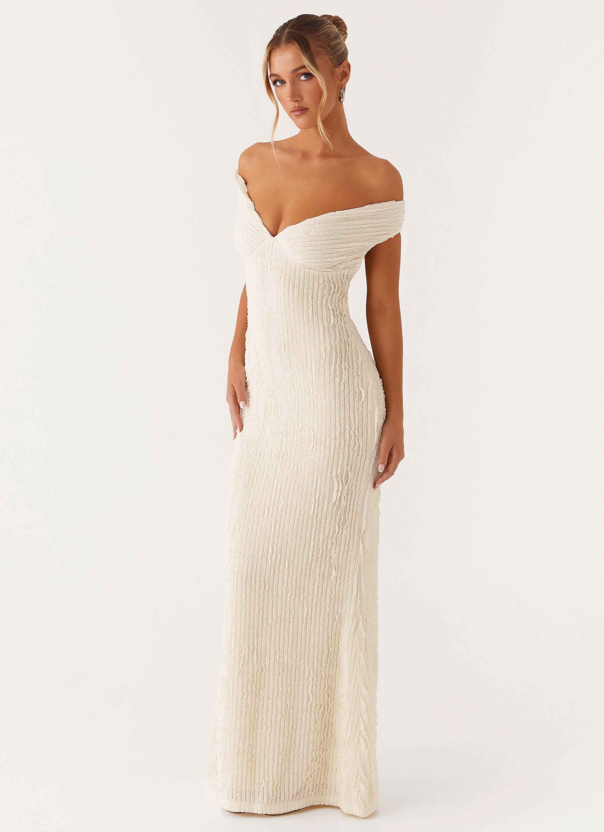 Chantelle Maxi Dress - Ivory Off-Shoulder Ruched