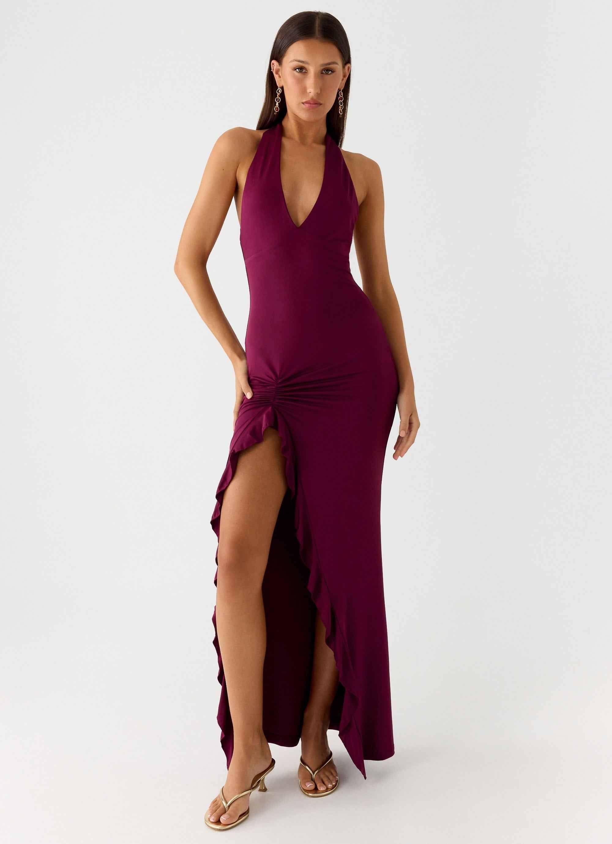 Charmed Maxi Dress - Plum Open Back