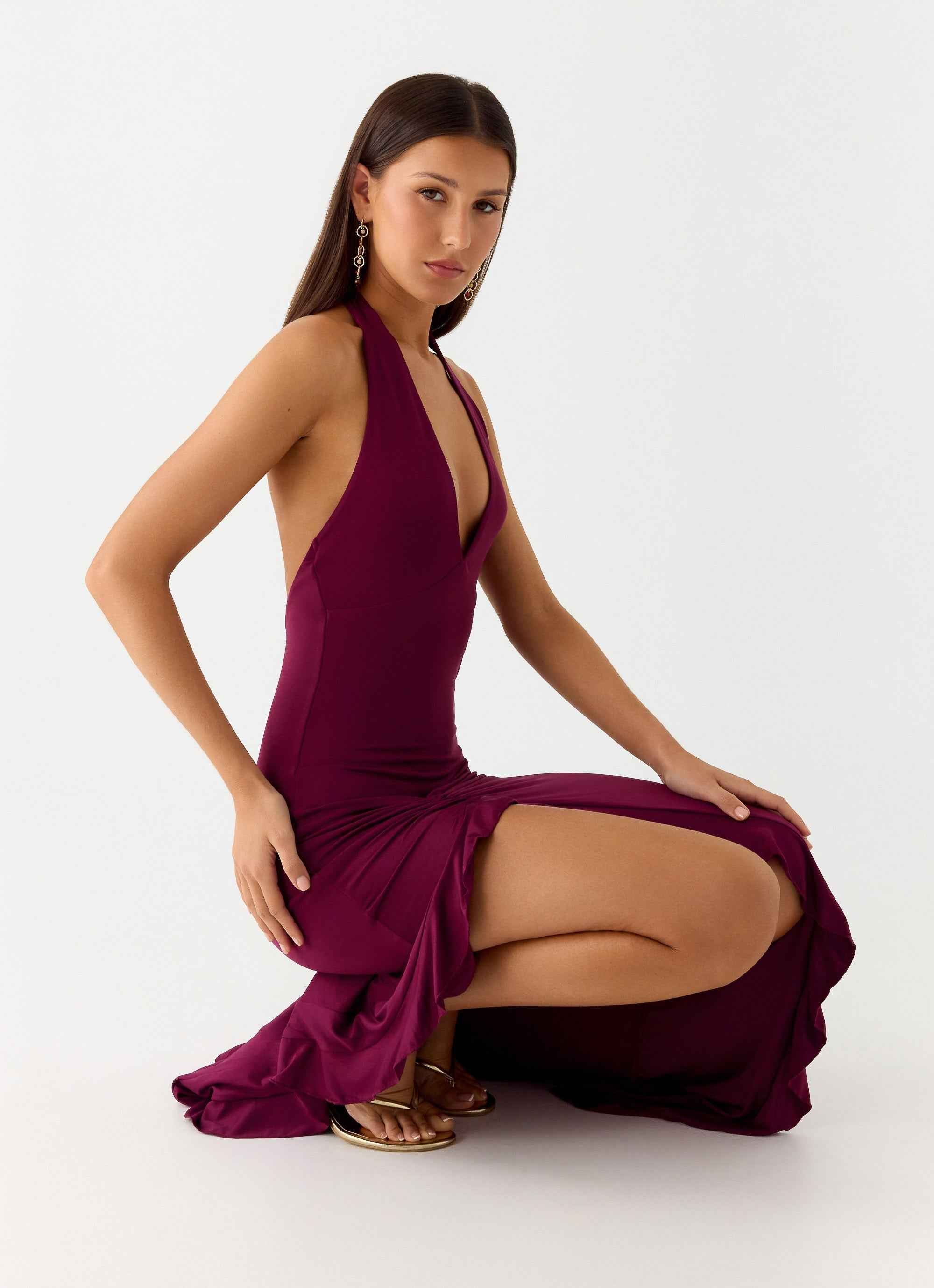 Charmed Maxi Dress - Plum Open Back