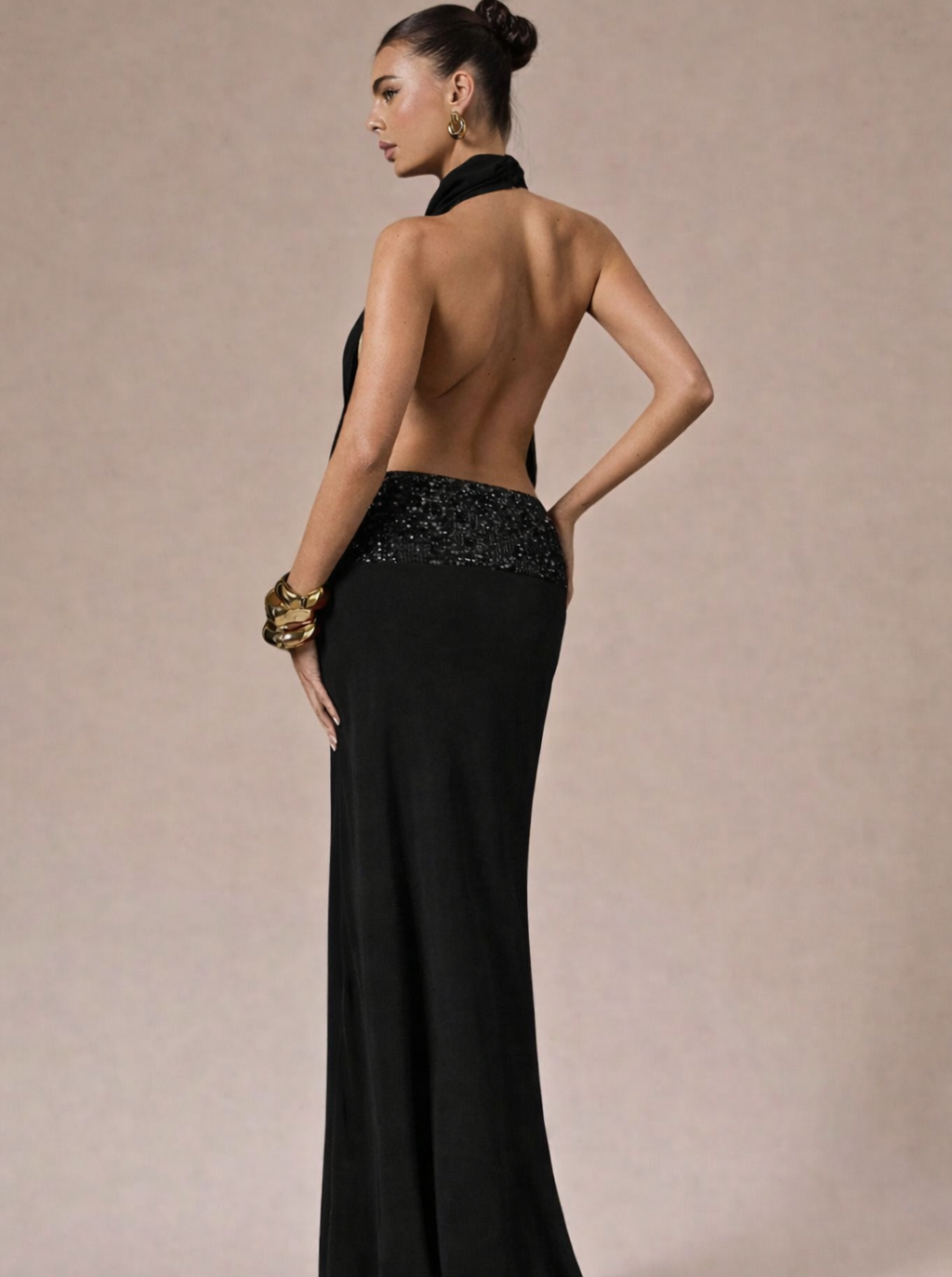 Adele Halter Backless Sequin Maxi Dress