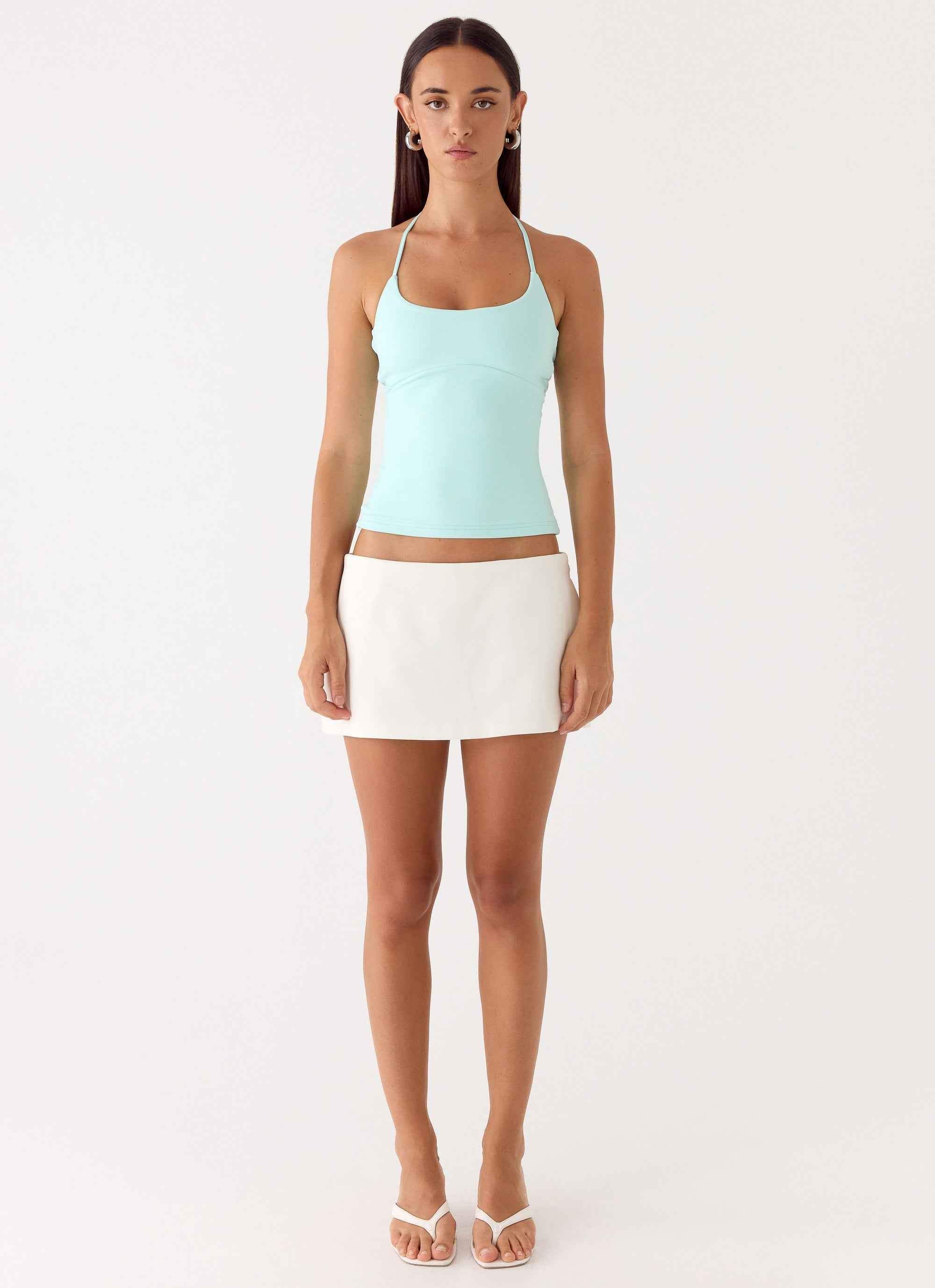 Chauncey Mini Halter Top - Aqua Stretch Jersey