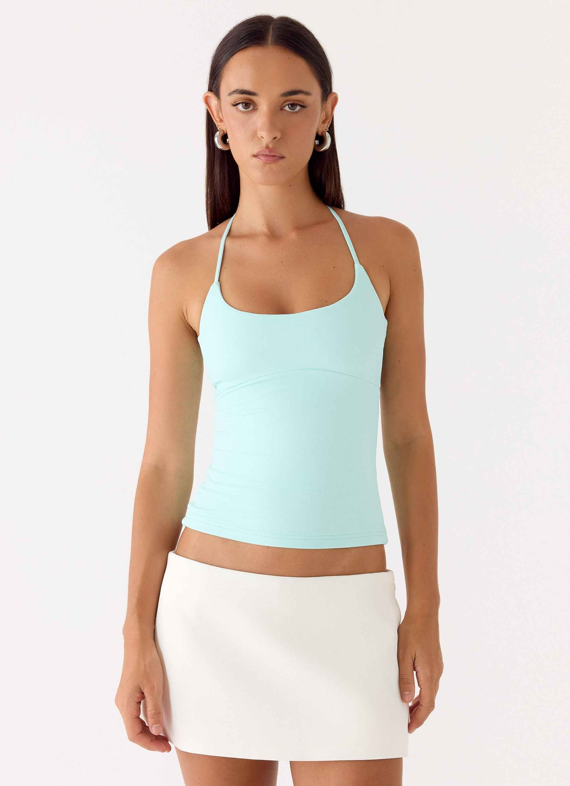Chauncey Mini Halter Top - Aqua Stretch Jersey