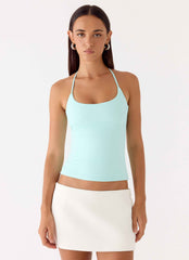 Chauncey Mini Halter Top - Aqua Stretch Jersey
