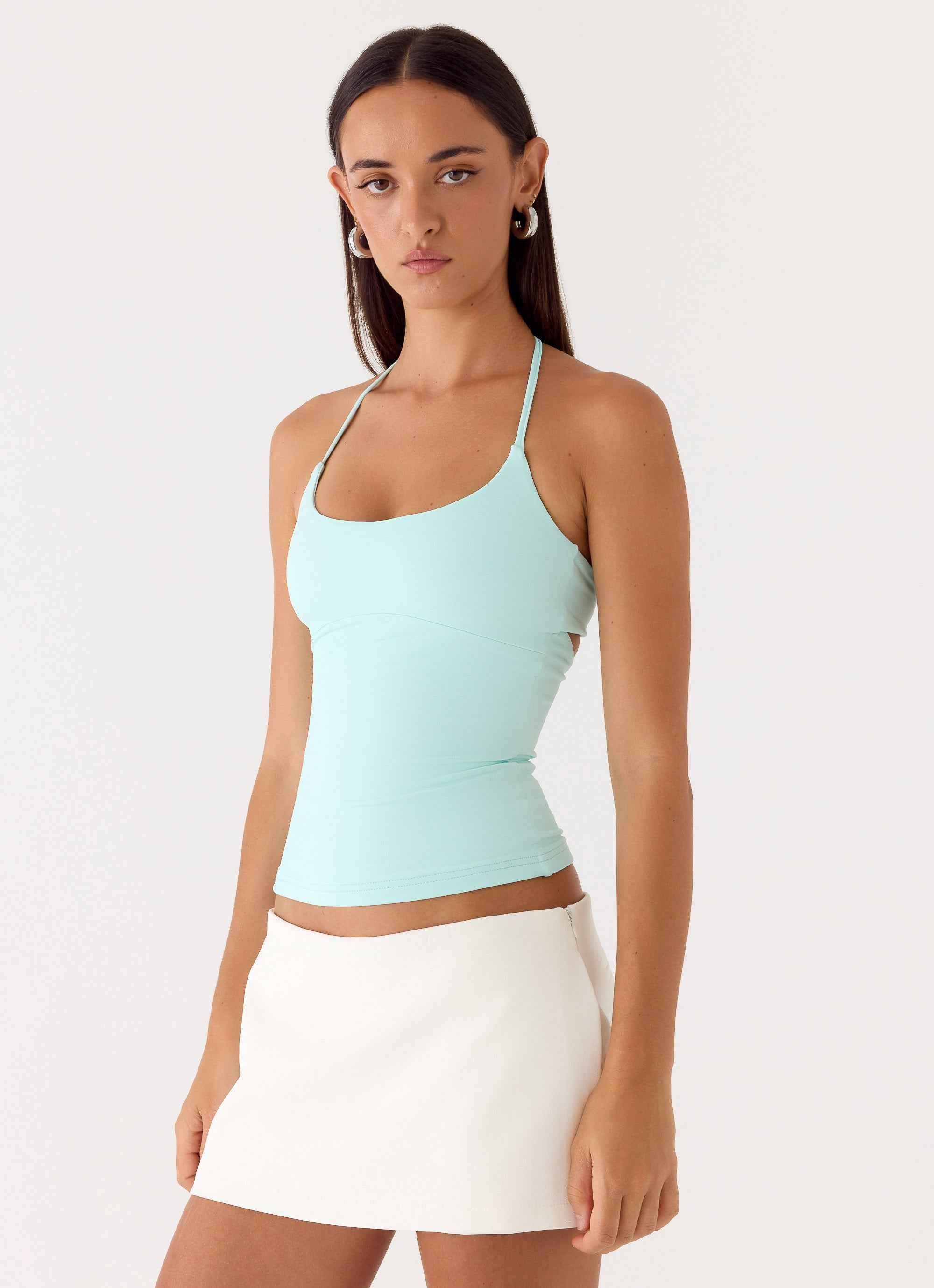 Chauncey Mini Halter Top - Aqua Stretch Jersey