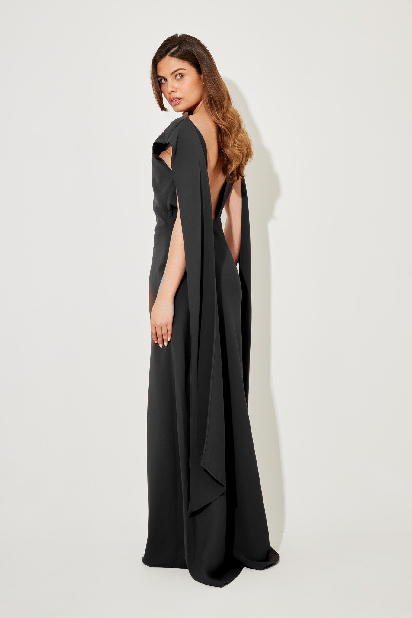 Drape Cowl Neck Open Back Maxi Party Dress - Black