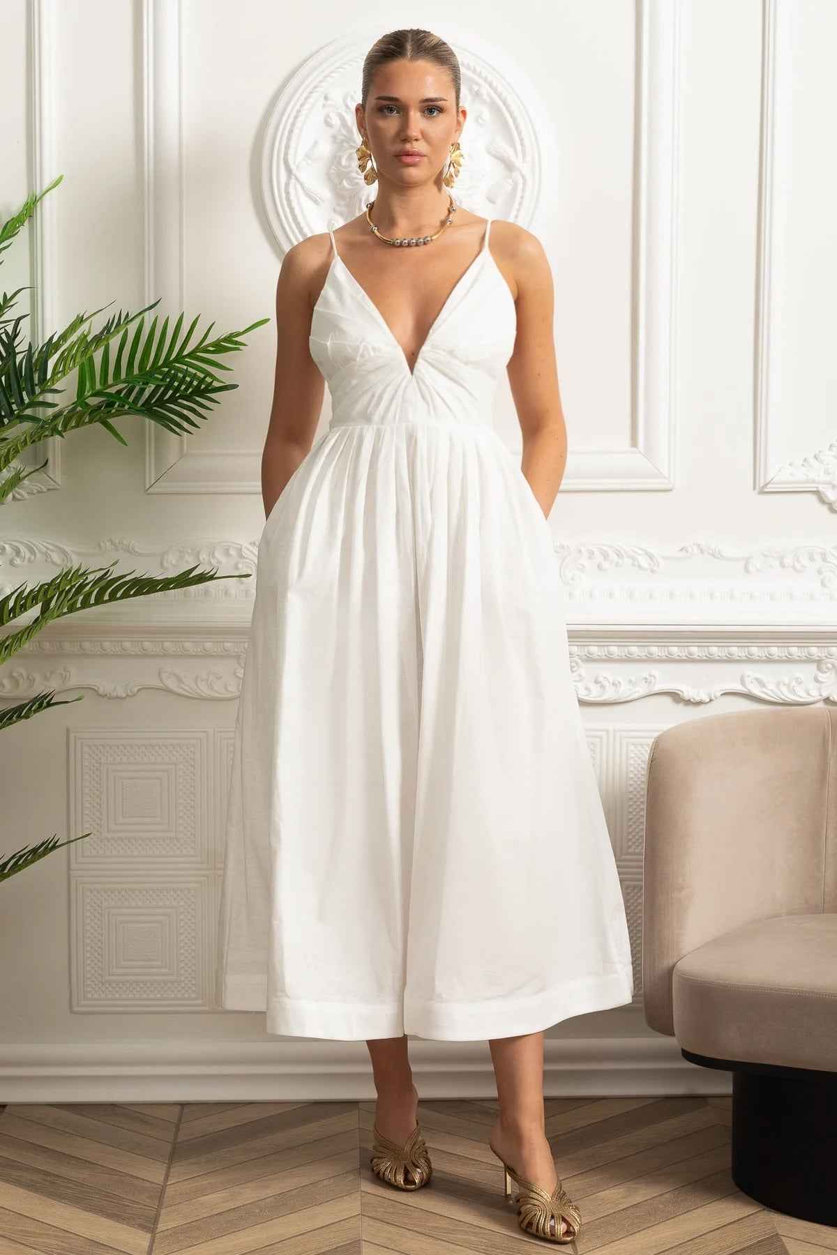 RUCHED FLORAL MIDI SUMMER PARTY DRESS