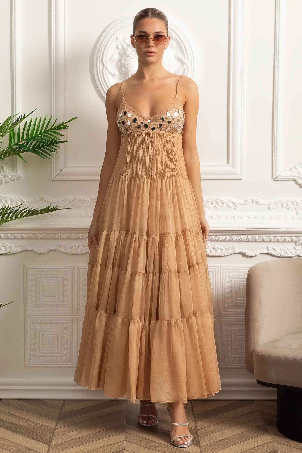 TIERED MESH MAXI SUMMER DRESS
