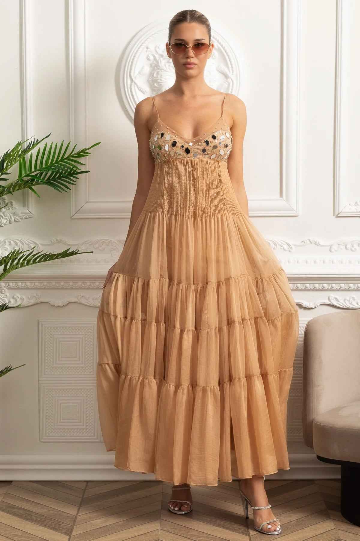 TIERED MESH MAXI SUMMER DRESS