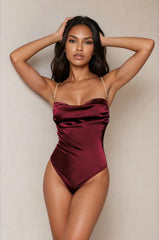 Burgundy Satin Cowl Neck Teddy