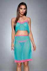 Blue Mesh Cami and Skirt Set